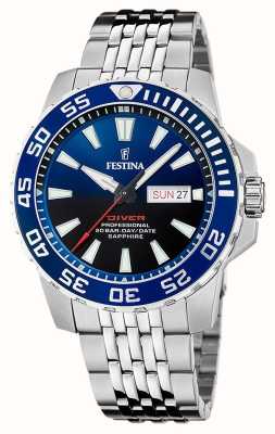 estina Homem mergulhador (45 mm) mostrador azul / pulseira de aço inoxidável F20661/1