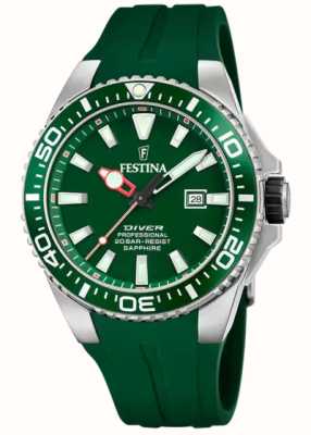 Festina Diver masculino (45,7 mm) mostrador verde / pulseira de borracha verde F20664/2
