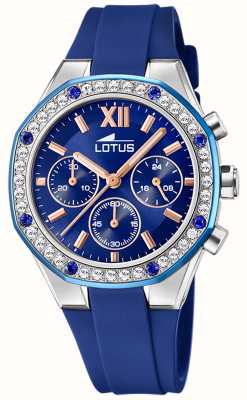 Lotus Excelente mostrador azul (38 mm) feminino / pulseira de borracha azul L18875/2