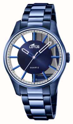 Lotus Relógio masculino minimalista (35,5 mm) / pulseira de aço inoxidável azul L18904/1