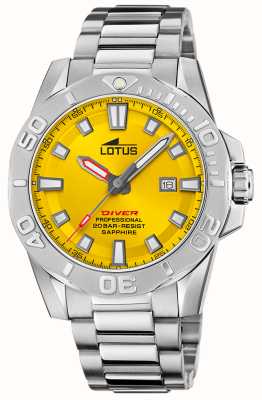 Lotus Diver masculino (44,5 mm) mostrador amarelo / pulseira de aço inoxidável L18926/1
