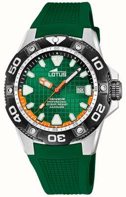 Lotus Mostrador verde mergulhador (45 mm) masculino / pulseira de borracha verde L18927/3