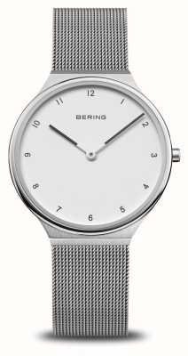 Bering Mostrador branco ultrafino (34 mm) / pulseira em malha de aço inoxidável 18434-004