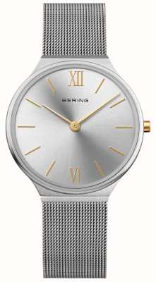 Bering Relógio feminino ultrafino (34 mm) prateado / pulseira em malha de aço inoxidável 18434-010