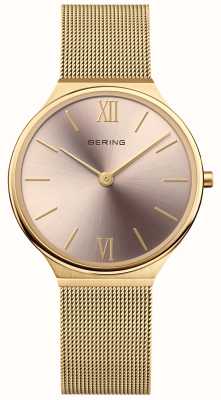 Bering Relógio feminino ultrafino (34 mm) em ouro rosa / pulseira em malha de aço em pvd dourado 18434-336