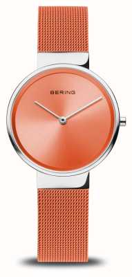 Bering Relógio feminino clássico (31 mm) laranja / pulseira de malha de aço laranja 14531-505