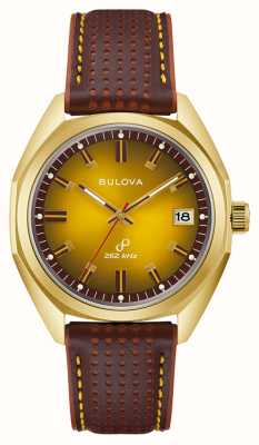 Bulova Jet star (40mm) mostrador dourado / pulseira de couro marrom 97B214