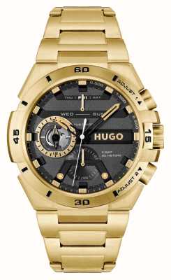 HUGO #wild (46 mm) mostrador preto / pulseira de aço inoxidável dourado 1530338