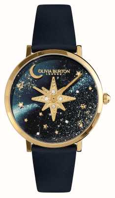 Olivia Burton Celestial nova azul mostrador celestial / pulseira de couro azul 24000081