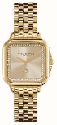 Olivia Burton Mostrador champanhe quadrado macio / pulseira de aço inoxidável dourado 24000084