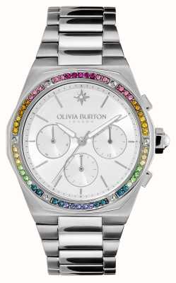 Olivia Burton Hexa multifuncional mostrador prateado cristal arco-íris/pulseira de aço inoxidável 24000101