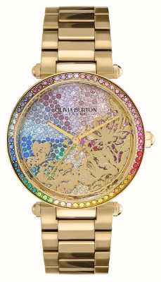 Olivia Burton Mostrador de cristal arco-íris Kaleido bloom / pulseira de aço inoxidável dourado 24000082