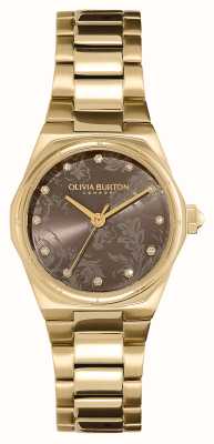 Olivia Burton Mostrador marrom mini hexa (28 mm) / pulseira de aço inoxidável dourado 24000107
