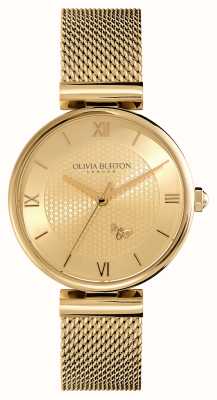 Olivia Burton Minima Bee (36mm) mostrador dourado / pulseira em malha de aço dourado 24000096