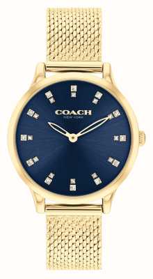 Coach Chelsea feminino (32 mm) mostrador azul / pulseiras de malha de aço inoxidável douradas 14504218