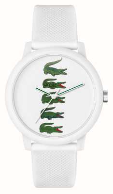 Lacoste Mostrador de crocodilo branco 12.12 masculino (42 mm) / pulseira de silicone branca 2011280