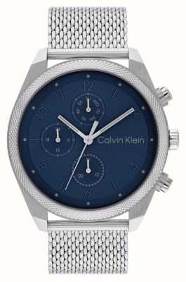 Calvin Klein Relógio masculino Impact (44 mm) azul / pulseira em malha de aço 25200360