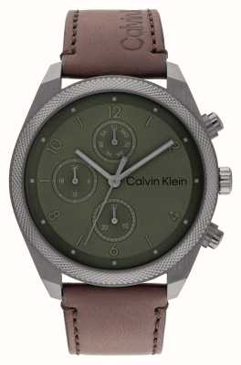 Calvin Klein Impact masculino (44 mm) mostrador verde / pulseira de couro marrom 25200363