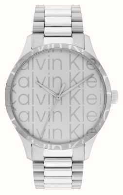 Calvin Klein Mostrador com logotipo prateado (42 mm) icônico / pulseira de aço inoxidável 25200342