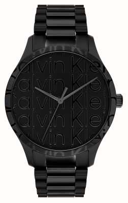 Calvin Klein Mostrador com logotipo preto icônico (42 mm) / pulseira de aço inoxidável preta 25200344