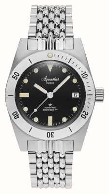 Aquastar Modelo 60 reedição (37 mm) mostrador preto / pulseira em aço inoxidável M60-BOR