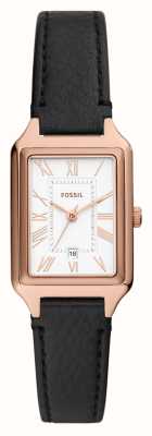 Fossil Raquel (23 mm) mostrador branco / pulseira de couro preta ES5310