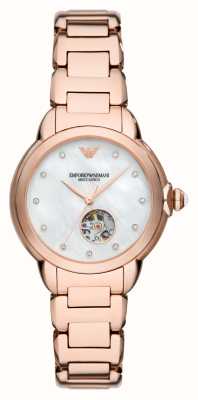 Emporio Armani Mostrador automático feminino em madrepérola (34 mm) / pulseira em aço inoxidável em tom de ouro rosa AR60072