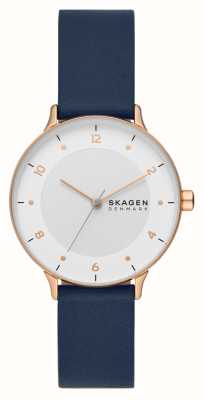 Skagen Riis (36mm) mostrador branco / pulseira de couro azul SKW3090