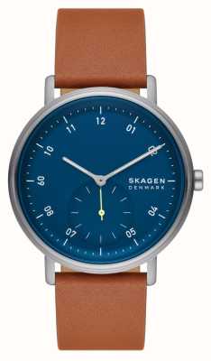 Skagen Kuppel (44mm) mostrador azul / pulseira de couro marrom SKW6888