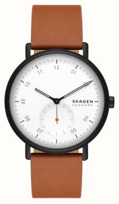 Skagen Kuppel (44mm) mostrador branco / pulseira de couro marrom SKW6889