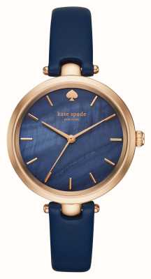 Kate Spade Mostrador em madrepérola azul Holanda (34 mm) / pulseira em couro azul KSW1157
