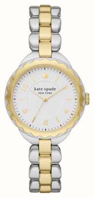 Kate Spade Mostrador Morningside (34 mm) branco / pulseira em aço inoxidável de dois tons KSW1736