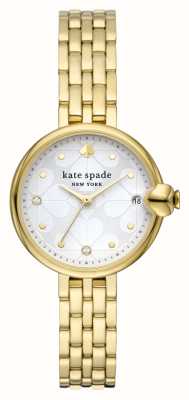 Kate Spade Chelsea park (32 mm) mostrador branco / pulseira em aço inoxidável dourado KSW1764