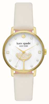 Kate Spade Mostrador Metro (34 mm) em madrepérola / pulseira em couro branco KSW1779