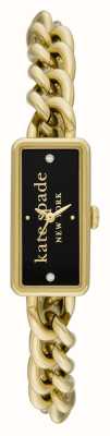 Kate Spade Mostrador com logotipo preto Rosedale (10 mm) / pulseira de aço inoxidável com corrente dourada KSW1793