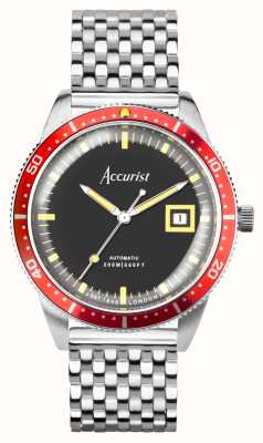 Accurist Relógio de mergulho automático masculino de edição limitada (42 mm) mostrador preto / pulseira de aço inoxidável 72008