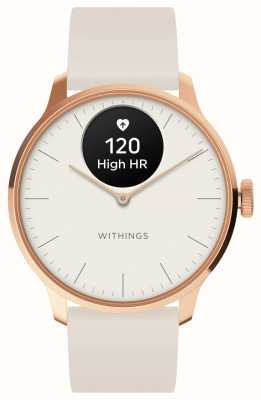 Withings Scanwatch light - smartwatch híbrido (37 mm) mostrador branco + ouro rosa / pulseira esportiva premium branca HWA11-MODEL 1-ALL-INT