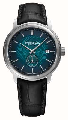 Raymond Weil Mostrador maestro masculino (40 mm) azul / pulseira de couro preta 2238-STC-50001
