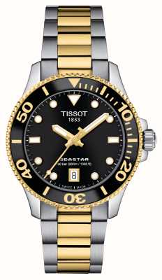 Tissot Seastar 1000 (36 mm) mostrador preto / pulseira em aço inoxidável de dois tons T1202102205100