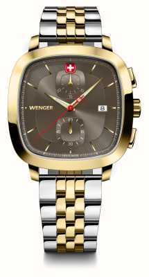 Wenger Relógio masculino vintage clássico crono (40 mm) marrom / pulseira de aço inoxidável de dois tons 01.1933.106
