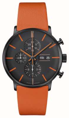 Junghans Forme um cronoscópio (43 mm), mostrador preto e laranja / pulseira de couro laranja 27/4370.01