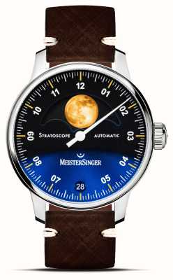 MeisterSinger Stratoscópio (43 mm) mostrador azul / pulseira de couro marrom ST982G - SVSL02