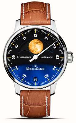MeisterSinger Stratoscópio (43 mm) mostrador azul / pulseira de couro marrom bege ST982G - SG03