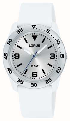 Lorus Mostrador infantil quartzo prateado de 100 m (36,5 mm) / pulseira de poliuretano branco RRX93HX9