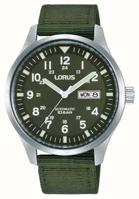 Lorus Dia/data automático esportivo 100 m (42 mm) mostrador verde escuro / nylon verde escuro RL413BX9