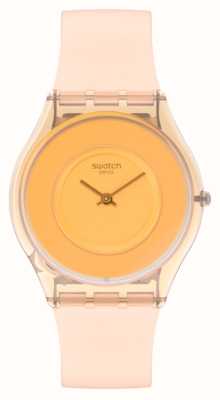 Swatch Mostrador laranja pêssego pastel (34 mm) / pulseira de silicone rosa SS08P102