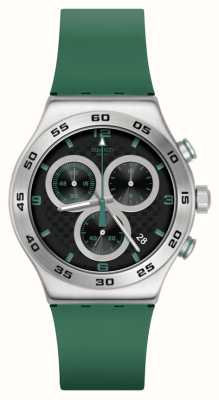 Swatch Mostrador preto verde carbônico (43 mm) / pulseira de borracha verde YVS525