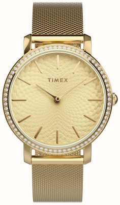 Timex Pulseira feminina com mostrador dourado (34 mm) e malha de aço dourado TW2V52200