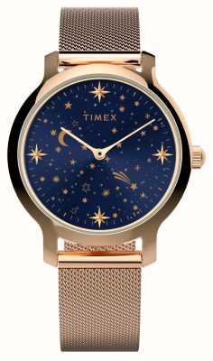 Timex Feminino celestial transcend (31 mm) mostrador azul / pulseira de malha de aço em tom de ouro rosa TW2W21400