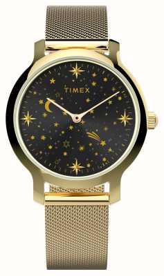 Timex Celestial transcende feminino (31 mm) mostrador preto / pulseira de malha de aço dourado TW2W21500